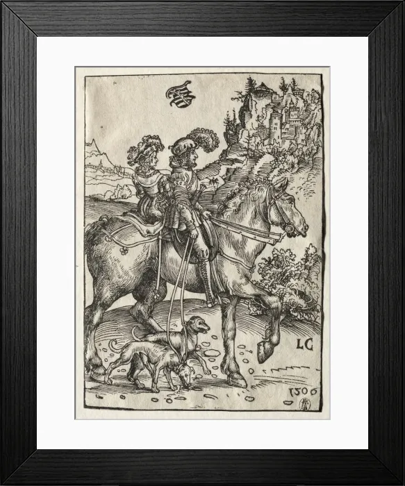 Framed Print : A Gentleman and a Lady Riding to the Chase, 1506. Creator: Lucas Cranach (German, 1472-1553) Framed Print : A Gentleman and a Lady Riding to the Chase, 1506. Creator: Lucas Cranach (German, 1472-1553)