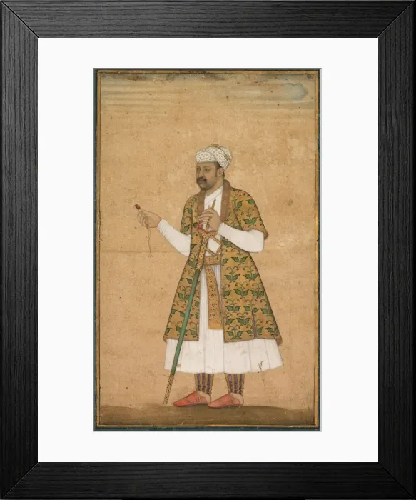 Framed Print : A Courtier, Possibly Khan Alam, Holding a Spinel and a Deccan Sword, c. 1605-1610 Framed Print : A Courtier, Possibly Khan Alam, Holding a Spinel and a Deccan Sword, c. 1605-1610