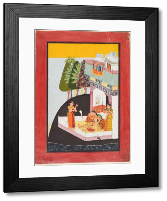 Framed Print : A Disconsolate Lady on a Terrace with Attendants, c. 1730. Creator: Unknown Framed Print : A Disconsolate Lady on a Terrace with Attendants, c. 1730. Creator: Unknown