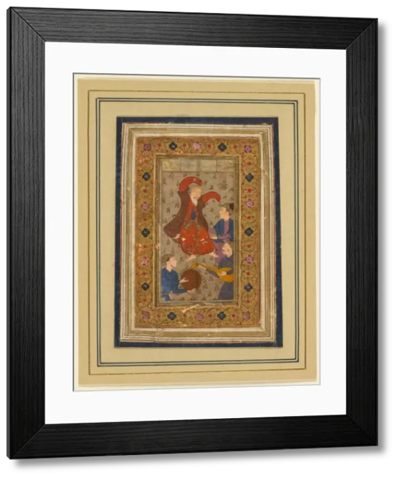 Framed Print : A dancing dervish and three musicians…(Persian, 1555-1591), 1637. Creator: Unknown Framed Print : A dancing dervish and three musicians…(Persian, 1555-1591), 1637. Creator: Unknown