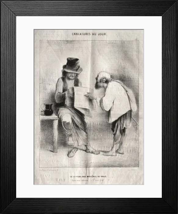 Framed Print : Caricatures du jour: La Lecture des mysteres de Paris