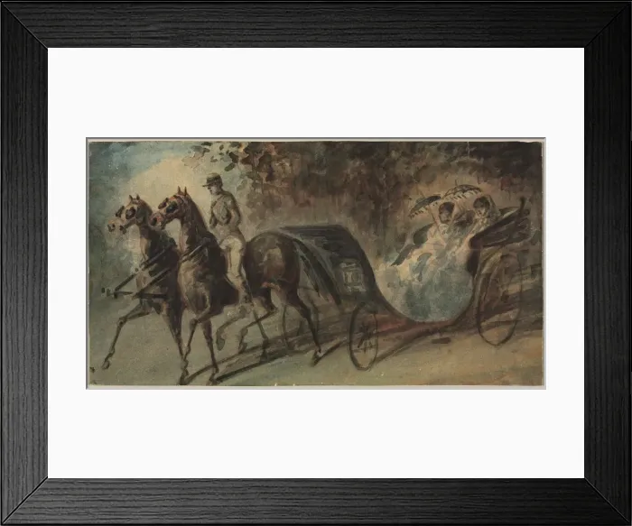 Framed Print : Carriage in the Bois de Boulogne, 1800s. Creator: Constantin Guys (French, 1805-1892) Framed Print : Carriage in the Bois de Boulogne, 1800s. Creator: Constantin Guys (French, 1805-1892)