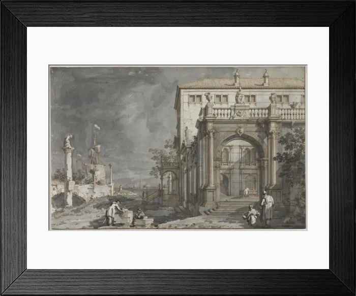 Framed Print : Capriccio: A Palace with a Courtyard by the Lagoon, c. 1750-1755. Creator: Antonio Canaletto Framed Print : Capriccio: A Palace with a Courtyard by the Lagoon, c. 1750-1755. Creator: Antonio Canaletto