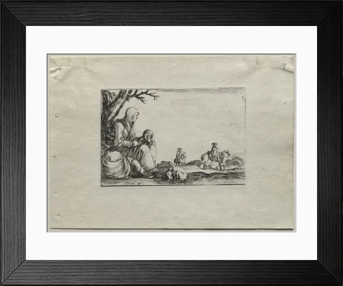 Framed Print : Caprices: Seated Beggar Woman with Two Children. Creator: Stefano Della Bella (Italian, 1610-1664) Framed Print : Caprices: Seated Beggar Woman with Two Children. Creator: Stefano Della Bella (Italian, 1610-1664)