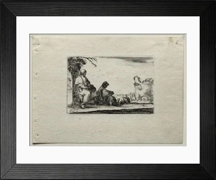 Framed Print : Caprices: Two Pilgrims Resting and a Peasant. Creator: Stefano Della Bella (Italian, 1610-1664) Framed Print : Caprices: Two Pilgrims Resting and a Peasant. Creator: Stefano Della Bella (Italian, 1610-1664)