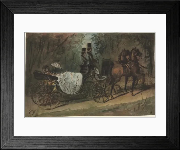 Framed Print : Carriage in the Bois de Boulogne, 1800s. Creator: Constantin Guys (French, 1805-1892) Framed Print : Carriage in the Bois de Boulogne, 1800s. Creator: Constantin Guys (French, 1805-1892)