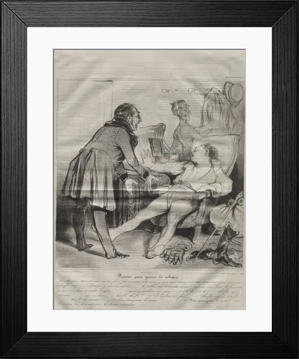 Framed Print : Caricaturana, plate 72: Recipe to Cure Colic, January 14, 1838. Creator: Honore Daumier Framed Print : Caricaturana, plate 72: Recipe to Cure Colic, January 14, 1838. Creator: Honore Daumier