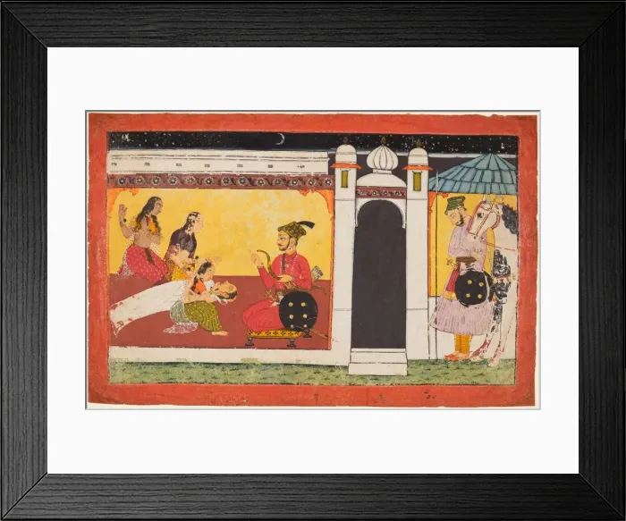 Framed Print : A woman faints before a prince, a night scene from a Madhavanala Kamakandala series, c Framed Print : A woman faints before a prince, a night scene from a Madhavanala Kamakandala series, c