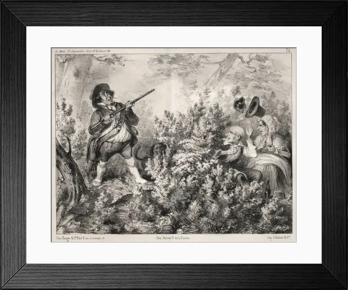 Framed Print : Actualites: LOuverture de la Chasse, 1840. Creator: Clemente Pruche (French, 1831-1870) Framed Print : Actualites: LOuverture de la Chasse, 1840. Creator: Clemente Pruche (French, 1831-1870)