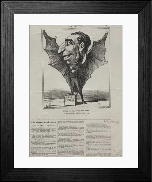 Framed Print : Actualities (No. 62): I am a bird, see my wings 1869. Creator: Honore Daumier (French Framed Print : Actualities (No. 62): I am a bird, see my wings 1869. Creator: Honore Daumier (French