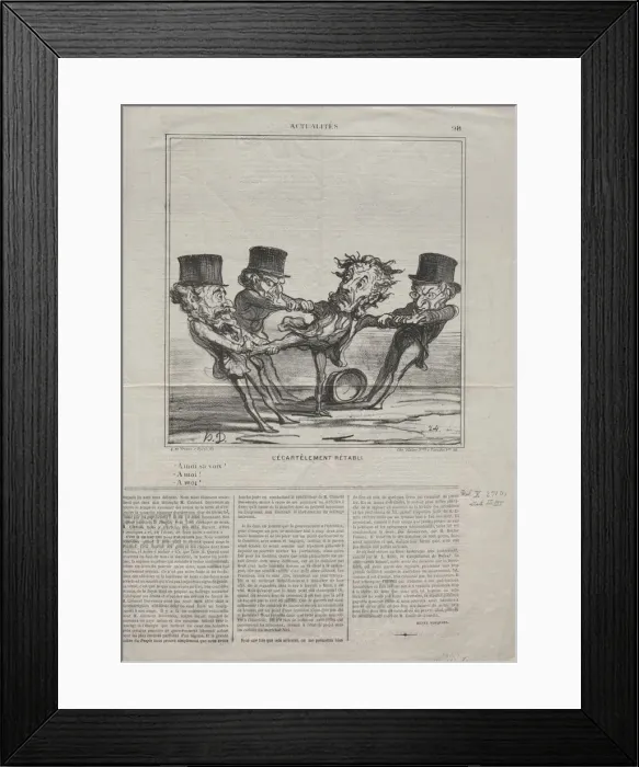 Framed Print : Actualities (No. 98): The quartering reinstated, 1869. Creator: Honore Daumier (French
