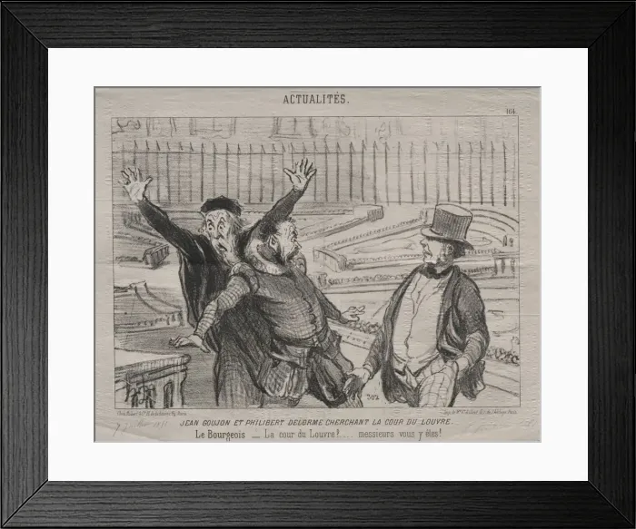 Framed Print : Actualities (plate 164): Jean Goujon and Philibert Delorme looking for the courtyard of the Louvre Framed Print : Actualities (plate 164): Jean Goujon and Philibert Delorme looking for the courtyard of the Louvre