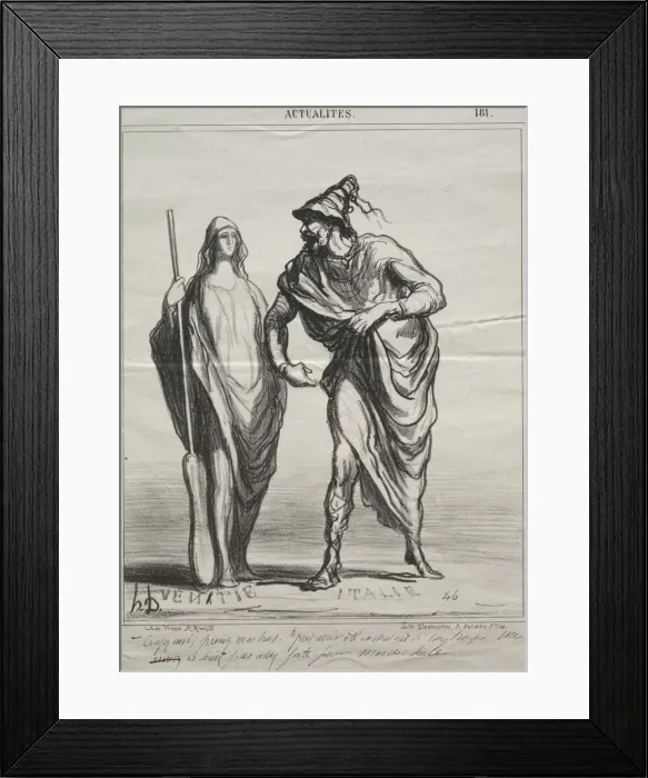 Framed Print : Actualities, plate 181: What do you take me for! Take my arm, 1866. Creator: Honore Daumier Framed Print : Actualities, plate 181: What do you take me for! Take my arm, 1866. Creator: Honore Daumier