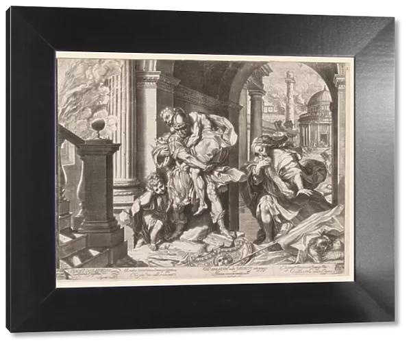 Aeneas and His Family Fleeing Troy, 1595. Creator: Agostino Carracci (Italian, 1557-1602)