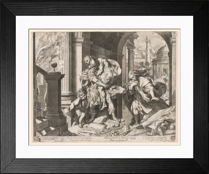 Framed Print : Aeneas and His Family Fleeing Troy, 1595. Creator: Agostino Carracci (Italian, 1557-1602) Framed Print : Aeneas and His Family Fleeing Troy, 1595. Creator: Agostino Carracci (Italian, 1557-1602)