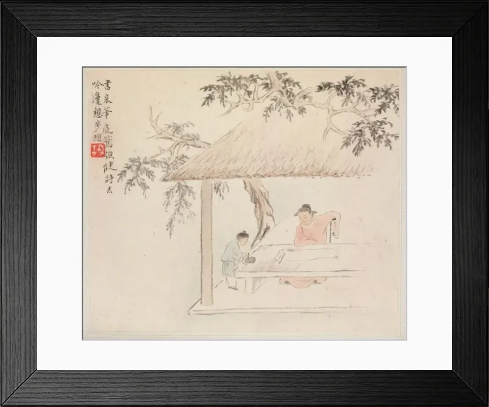 Framed Print : Album of Landscape Paintings Illustrating Old Poems: A Man Sits at a Table... 1700s Framed Print : Album of Landscape Paintings Illustrating Old Poems: A Man Sits at a Table... 1700s