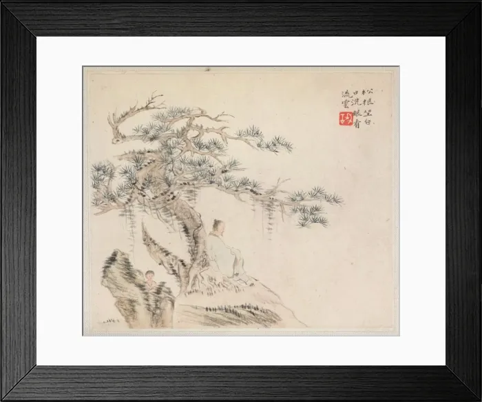 Framed Print : Album of Landscape Paintings Illustrating Old Poems: An Old Man Sits under a Pine Tree Framed Print : Album of Landscape Paintings Illustrating Old Poems: An Old Man Sits under a Pine Tree