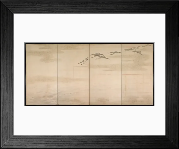 Framed Print : Geese, Reeds and Water, 1800s. Creator: Yamamoto Baiitsu (Japanese, 1783-1856)