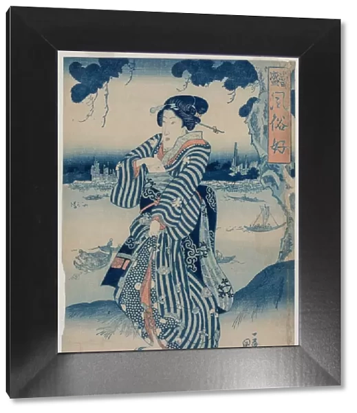 Geisha Standing on the Bank of the Sumida River... early 1830s. Creator: Utagawa Kuniyoshi