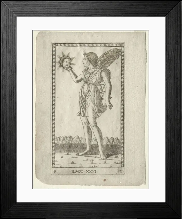 Framed Print : Genius of the Sun (from the Tarocchi, series B: Cosmic Principles & Virtues, #31), before 1467 Framed Print : Genius of the Sun (from the Tarocchi, series B: Cosmic Principles & Virtues, #31), before 1467