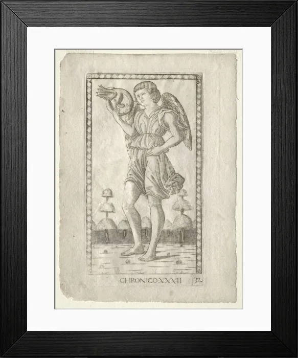 Framed Print : Genius of Time (from the Tarocchi, series B: Cosmic Principles & Virtues, #32), before 1467 Framed Print : Genius of Time (from the Tarocchi, series B: Cosmic Principles & Virtues, #32), before 1467