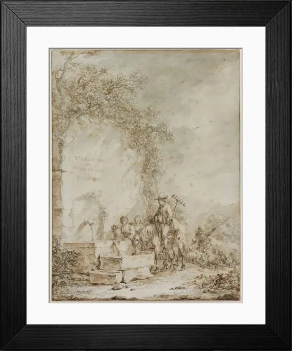 Framed Print : Frontispiece for an Album of Drawings: Peasants at a Fountain, 1784. Creator: Dirk Langendijk Framed Print : Frontispiece for an Album of Drawings: Peasants at a Fountain, 1784. Creator: Dirk Langendijk