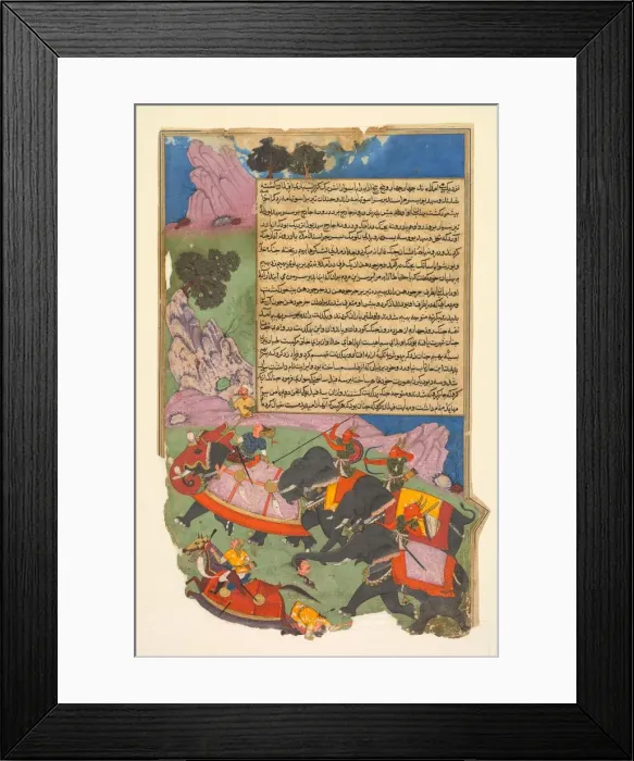 Framed Print : Ghatotkacha and three demons in his company chase Bhagadatta... 1616-1617. Creator: Fazl (Indian Framed Print : Ghatotkacha and three demons in his company chase Bhagadatta... 1616-1617. Creator: Fazl (Indian