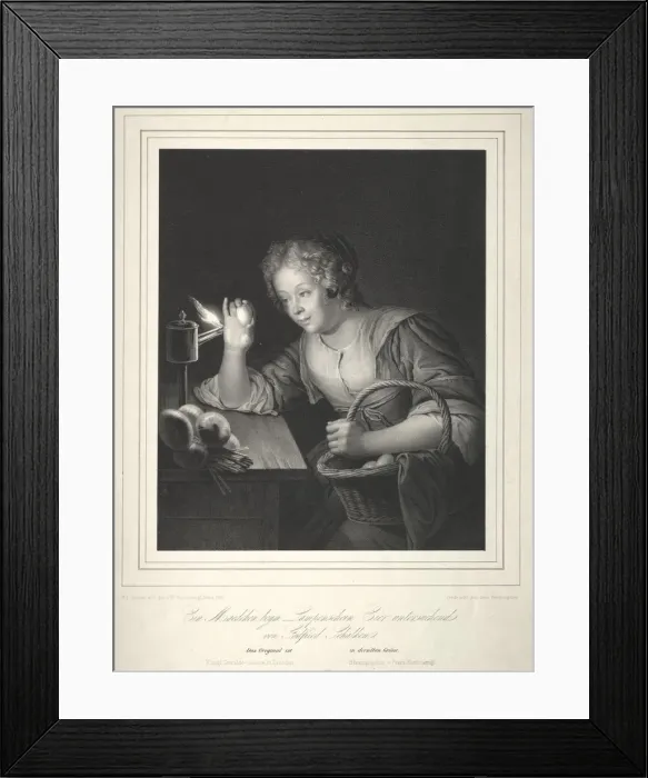 Framed Print : Girl Candling Eggs, 1840. Creator: Franz Seraph Hanfstaengl (German, 1804-1877) Framed Print : Girl Candling Eggs, 1840. Creator: Franz Seraph Hanfstaengl (German, 1804-1877)