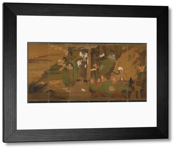 Framed Print : Gibbons in a Landscape, late 1800s or early 1900s. Creator: Unknown Framed Print : Gibbons in a Landscape, late 1800s or early 1900s. Creator: Unknown