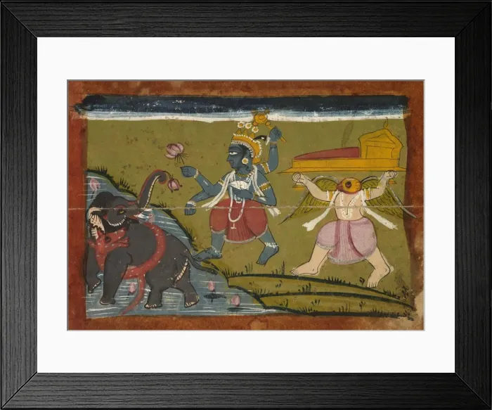 Framed Print : Gajendra Moksha: The Salvation of the King of the Elephants, 1800s. Creator: Unknown Framed Print : Gajendra Moksha: The Salvation of the King of the Elephants, 1800s. Creator: Unknown