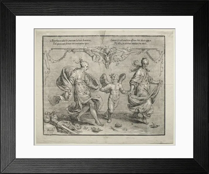Framed Print : Cupid dancing with two allegorical women, 1612. Creator: Paulus Moreelse (Dutch, 1571-1638) Framed Print : Cupid dancing with two allegorical women, 1612. Creator: Paulus Moreelse (Dutch, 1571-1638)