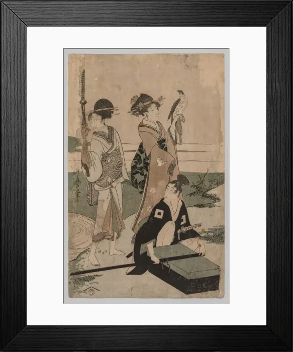 Framed Print : Daimio and his Retinue Crossing a Stream in Plain Near Fuji, 1753-1806. Creator: Kitagawa Utamaro Framed Print : Daimio and his Retinue Crossing a Stream in Plain Near Fuji, 1753-1806. Creator: Kitagawa Utamaro