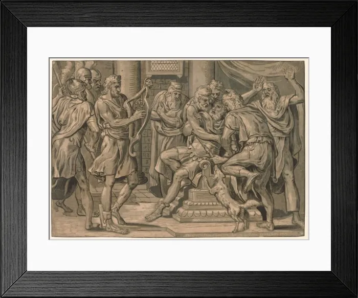 Framed Print : David Playing the Harp before Saul, 1555. Creator: Frans Floris (Dutch, 1519-1570) Framed Print : David Playing the Harp before Saul, 1555. Creator: Frans Floris (Dutch, 1519-1570)