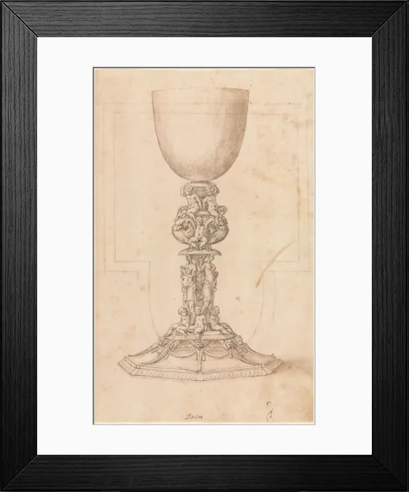Framed Print : Design for a Chalice (recto) Architectural Plan (verso), mid 1500s. Creator: Luzio Romano (Italian Framed Print : Design for a Chalice (recto) Architectural Plan (verso), mid 1500s. Creator: Luzio Romano (Italian