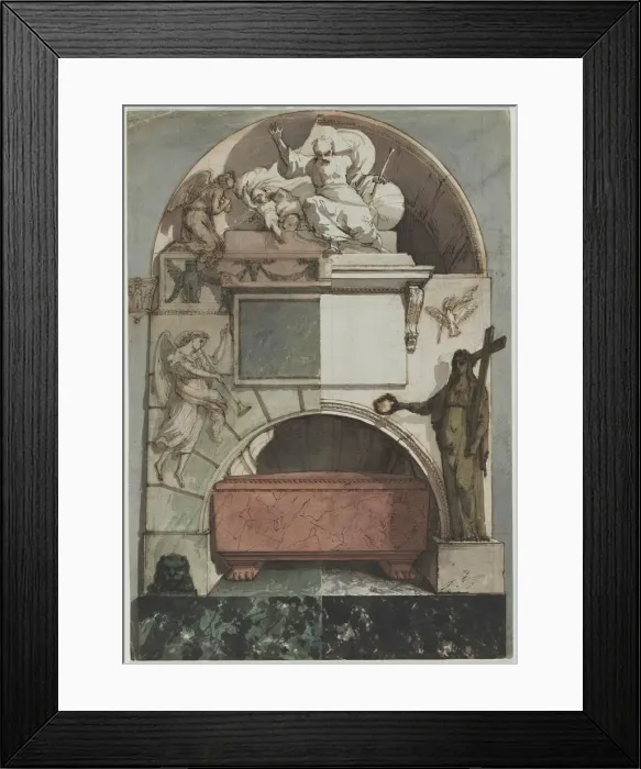 Framed Print : Design for a Fresco of an Artists Tomb in the Certosa of Bologna (recto)... c. 1810-1820 Framed Print : Design for a Fresco of an Artists Tomb in the Certosa of Bologna (recto)... c. 1810-1820