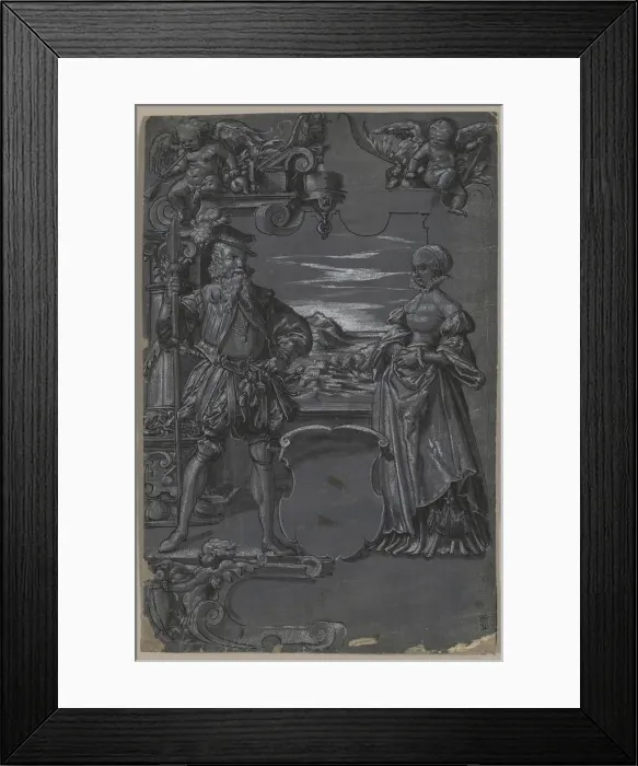Framed Print : Design for Glass Painting: Man and Woman in Architectural Setting, second half 1500s Framed Print : Design for Glass Painting: Man and Woman in Architectural Setting, second half 1500s