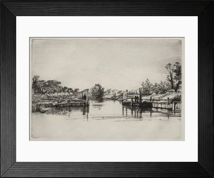 Framed Print : Egham Lock. Creator: Francis Seymour Haden (British, 1818-1910) Framed Print : Egham Lock. Creator: Francis Seymour Haden (British, 1818-1910)