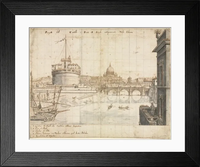 Framed Print : Eighteen Views of Rome: The Castel SantAngelo, 1665. Creator: Lievin Cruyl (Flemish, c Framed Print : Eighteen Views of Rome: The Castel SantAngelo, 1665. Creator: Lievin Cruyl (Flemish, c