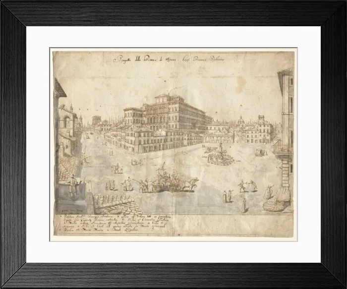 Framed Print : Eighteen Views of Rome: The Piazza Barberini (recto), 1665. Creator: Lievin Cruyl (Flemish, c Framed Print : Eighteen Views of Rome: The Piazza Barberini (recto), 1665. Creator: Lievin Cruyl (Flemish, c