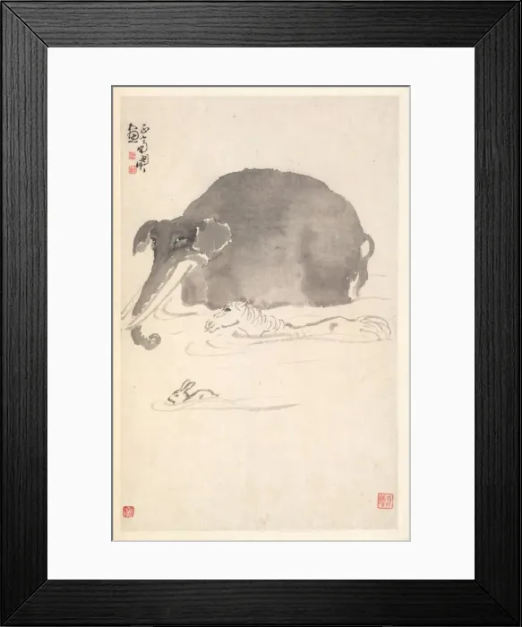 Framed Print : Elephant, Horse, and Hare, 1788. Creator: Min Zhen (Chinese, 1730-after 1788) Framed Print : Elephant, Horse, and Hare, 1788. Creator: Min Zhen (Chinese, 1730-after 1788)