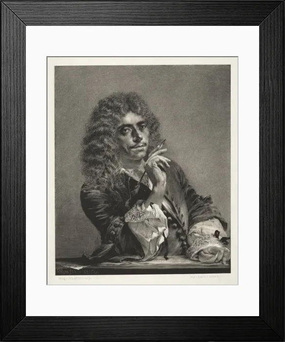 Framed Print : Essay on Stone with Brush and Scraper: Portrait of Moliere, 1850. Creator: Adolph von Menzel Framed Print : Essay on Stone with Brush and Scraper: Portrait of Moliere, 1850. Creator: Adolph von Menzel