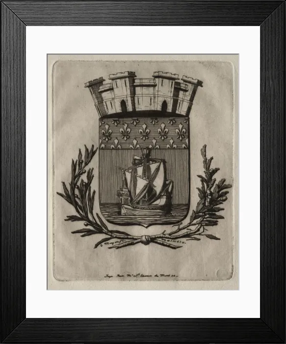 Framed Print : Etchings of Paris: The Symbolical Arms of the City of Paris, 1854. Creator: Charles Meryon (French Framed Print : Etchings of Paris: The Symbolical Arms of the City of Paris, 1854. Creator: Charles Meryon (French