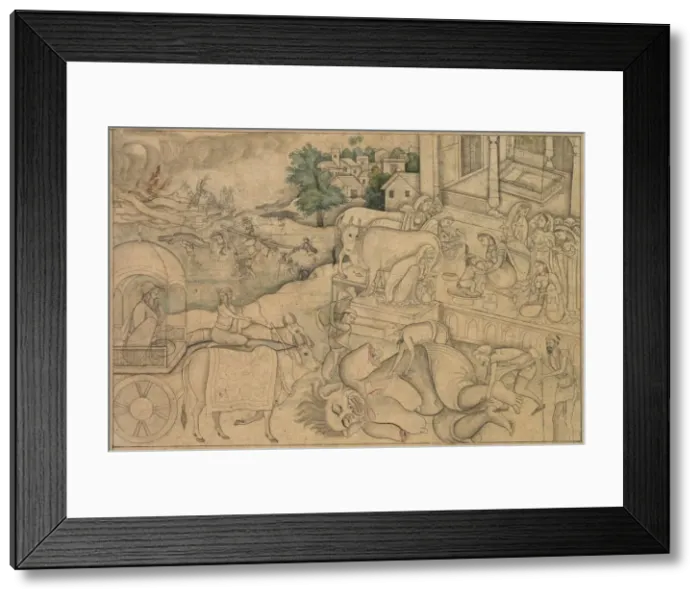 Framed Print : Cremation of the Demoness Putana, from a Krishna-Lila, c. 1790. Creator: Unknown Framed Print : Cremation of the Demoness Putana, from a Krishna-Lila, c. 1790. Creator: Unknown