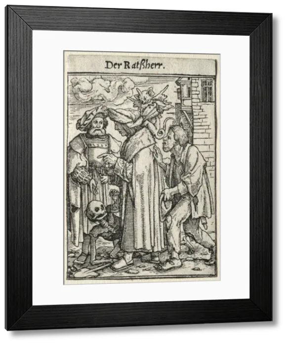 Framed Print : Dance of Death: The Councillor. Creator: Hans Holbein (German, 1497 / 98-1543) Framed Print : Dance of Death: The Councillor. Creator: Hans Holbein (German, 1497 / 98-1543)