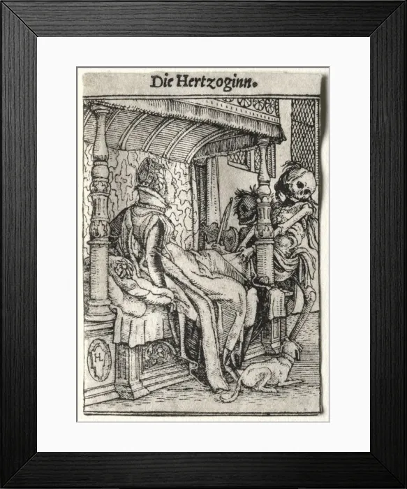 Framed Print : Dance of Death: The Duchess. Creator: Hans Holbein (German, 1497 / 98-1543) Framed Print : Dance of Death: The Duchess. Creator: Hans Holbein (German, 1497 / 98-1543)