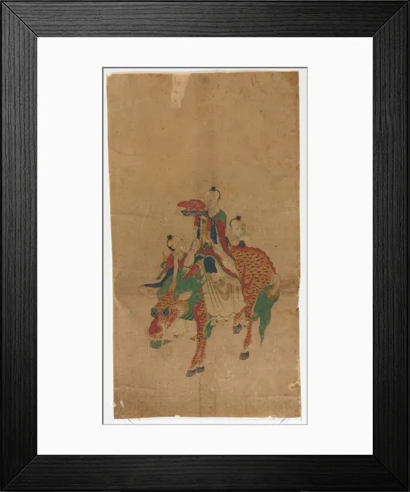 Framed Print : Daoist Immortal on a Kilin and Two Attendants, late 1800s. Creator: Sa Lin Pun (Korean) Framed Print : Daoist Immortal on a Kilin and Two Attendants, late 1800s. Creator: Sa Lin Pun (Korean)