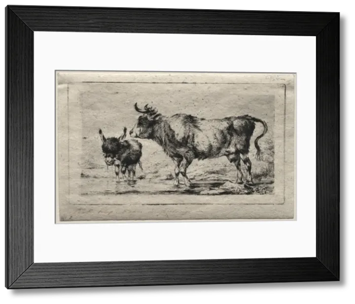 Framed Print : Cow and Ass, 1849. Creator: Charles Meryon (French, 1821-1868) Framed Print : Cow and Ass, 1849. Creator: Charles Meryon (French, 1821-1868)