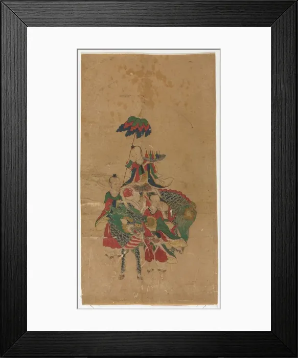 Framed Print : Daoist Immortal on a Kilin and Two Attendants, late 1800s. Creator: Unknown Framed Print : Daoist Immortal on a Kilin and Two Attendants, late 1800s. Creator: Unknown