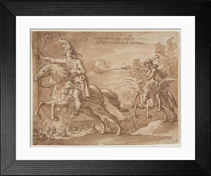 Framed Print : Death on Horseback Chasing a Flying Knight, 1631. Creator: Sebastian Vrancx (Flemish, 1573-1647)
