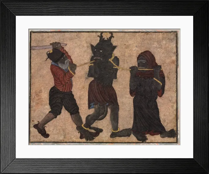 Framed Print : Demon in chains, c. 1453. Creator: Muhammad Siya Qalam (Iranian), style of Framed Print : Demon in chains, c. 1453. Creator: Muhammad Siya Qalam (Iranian), style of